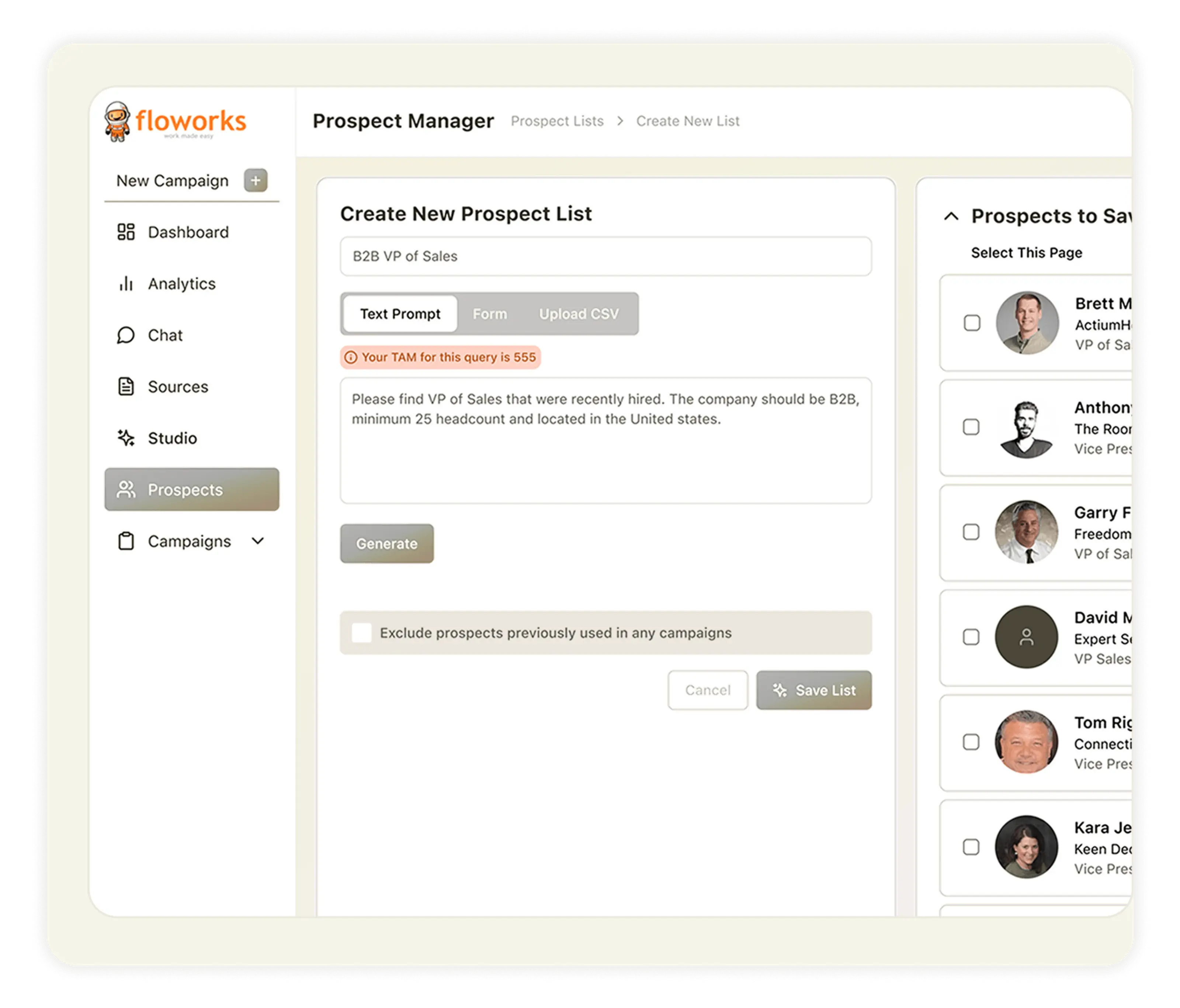 Prospect Manager Interface
